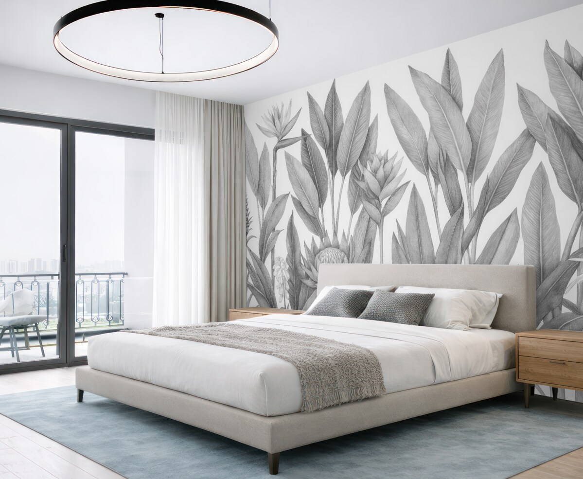 Fototapeta Rośliny z tropikalnej dżungli w odcieniach czerni i bieli.