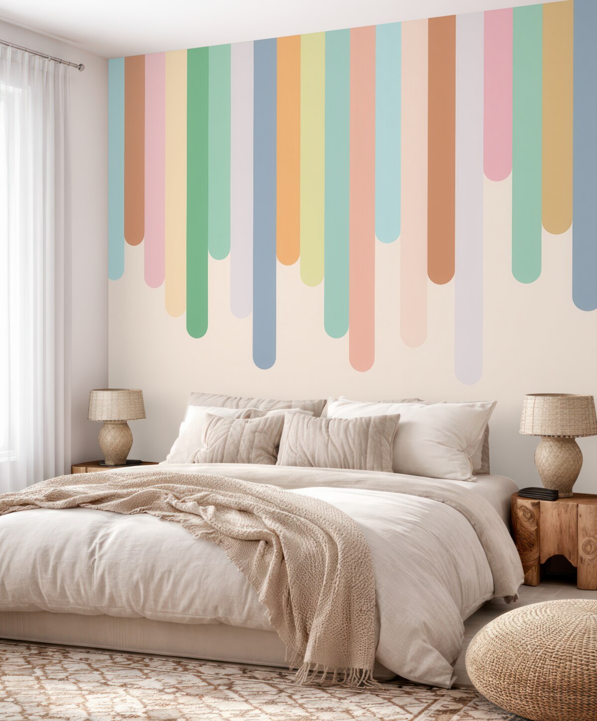 Fototapeta Kolorowe tęczowe pasy wstążki w pokoju dla dzieci.