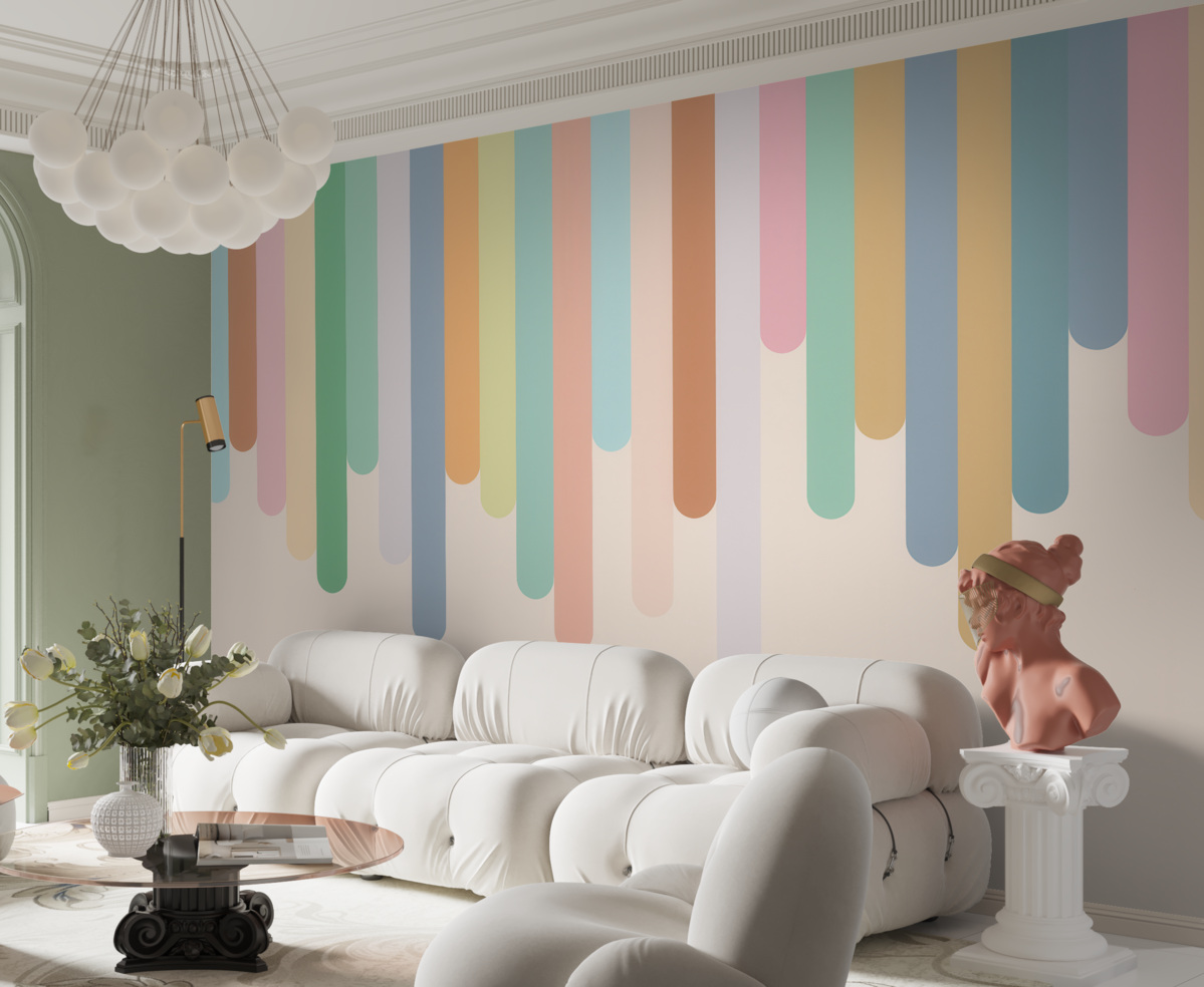 Fototapeta Kolorowe tęczowe pasy wstążki w pokoju dla dzieci.