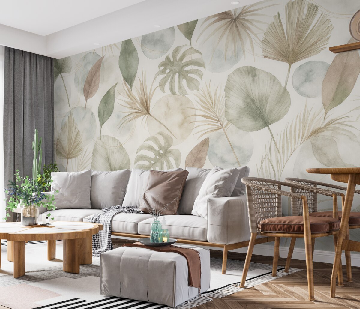 Fototapeta Abstrakcyjny skandynawski wzór z tropikalnymi liśćmi.