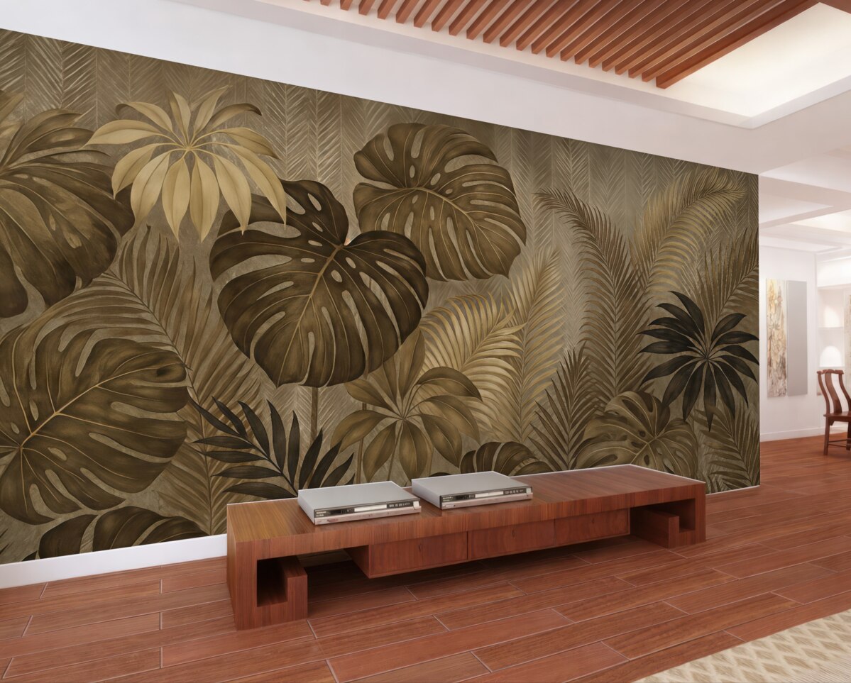 Fototapeta Liście tropikalne w estetyce grunge.