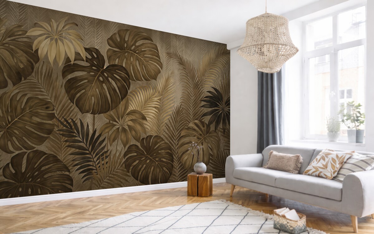 Fototapeta Liście tropikalne w estetyce grunge.