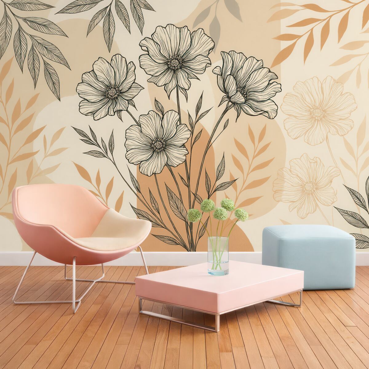 Fototapeta Znane tapety w stylu boho z roślinami.