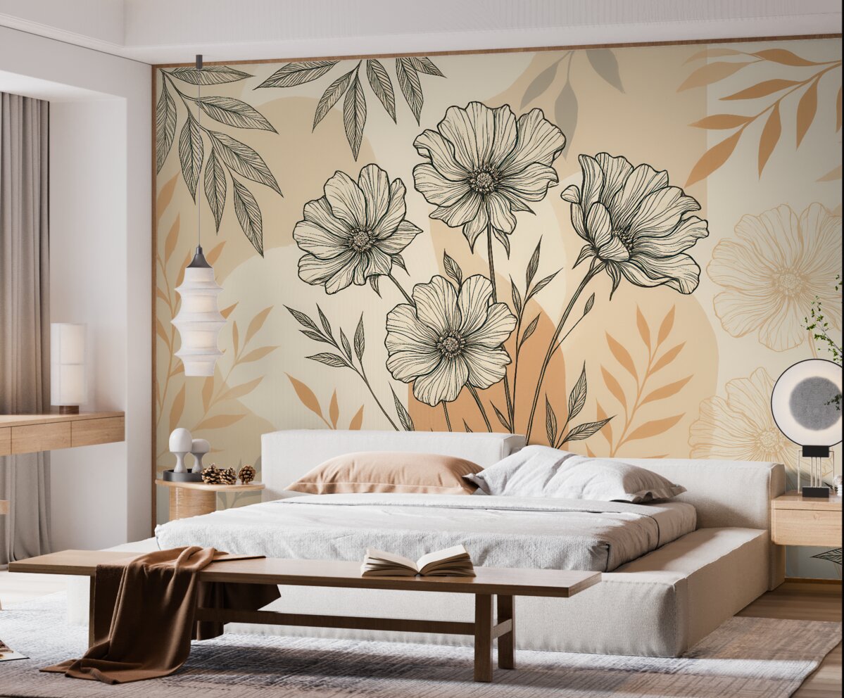 Fototapeta Znane tapety w stylu boho z roślinami.