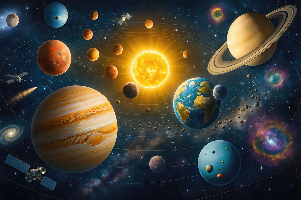 Fototapeta Urokliwa przestrzeń, system planetarny.