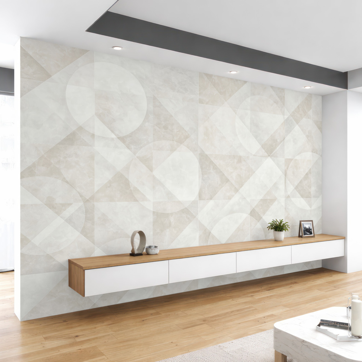 Fototapeta Abstrakcyjna geometria na marmurowym tle w delikatnych odcieniach.