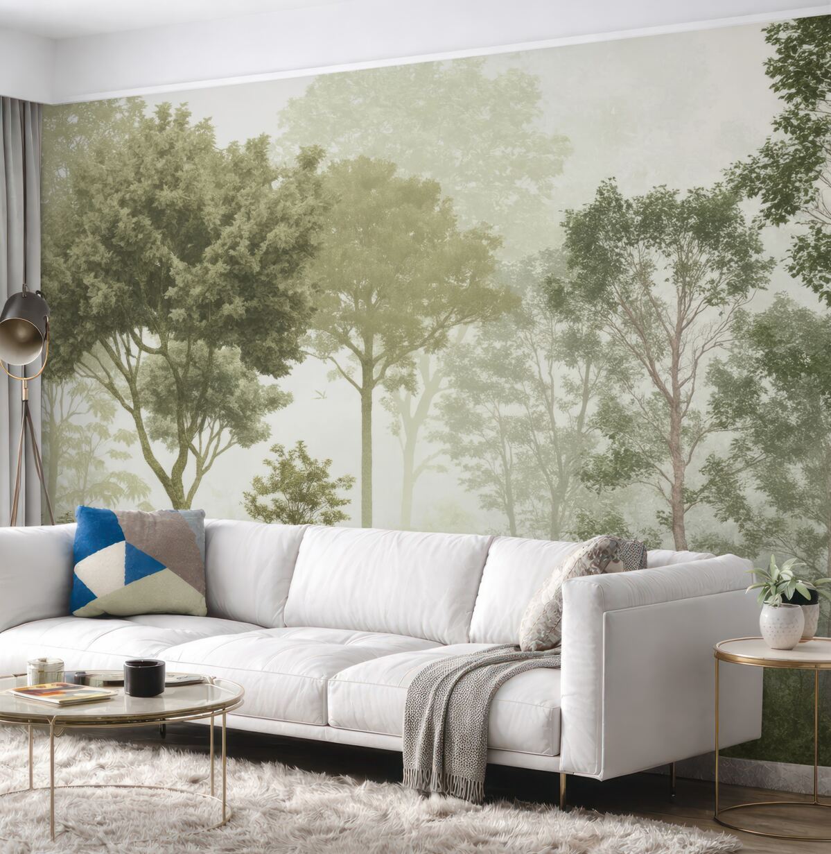 Fototapeta Tropikalne rośliny i liście w zamglonym lesie.