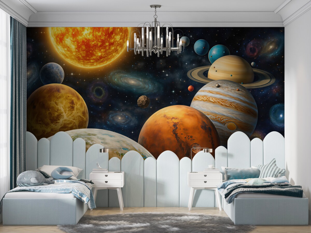 Fototapeta Kolorowe ciała niebieskie Układu Słonecznego.