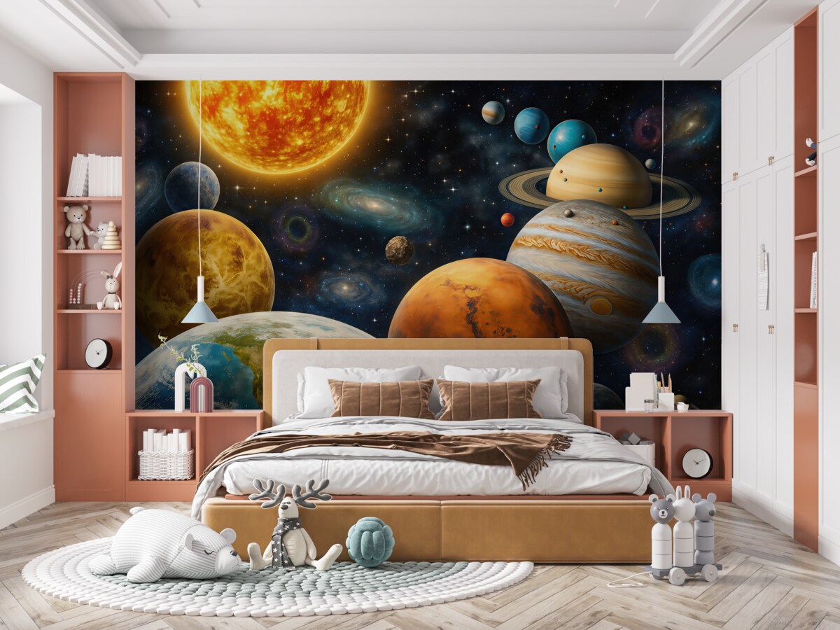 Fototapeta Kolorowe ciała niebieskie Układu Słonecznego.