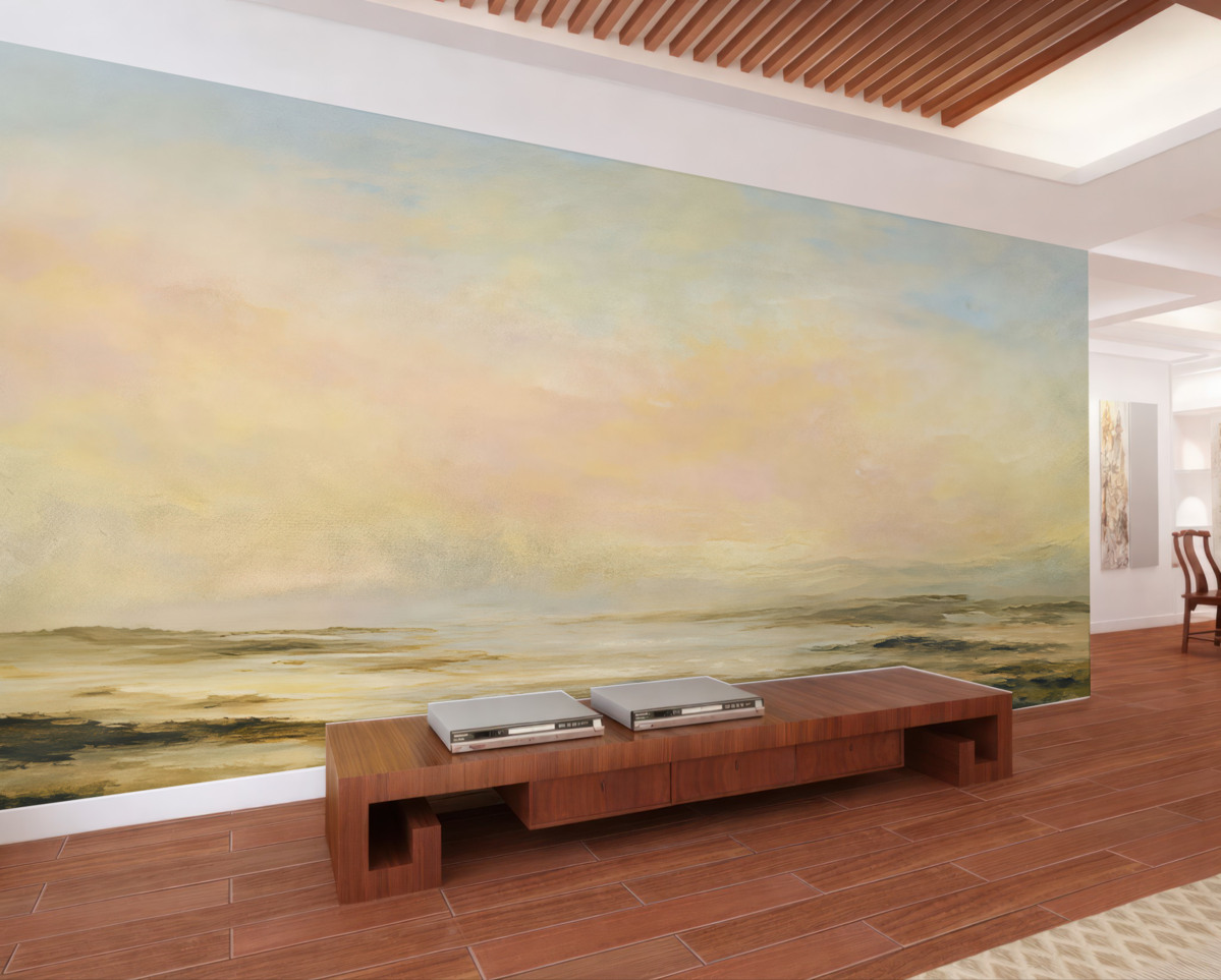 Fototapeta Zachód słońca na tropikalnym wybrzeżu, elegancki minimalizm i loft.