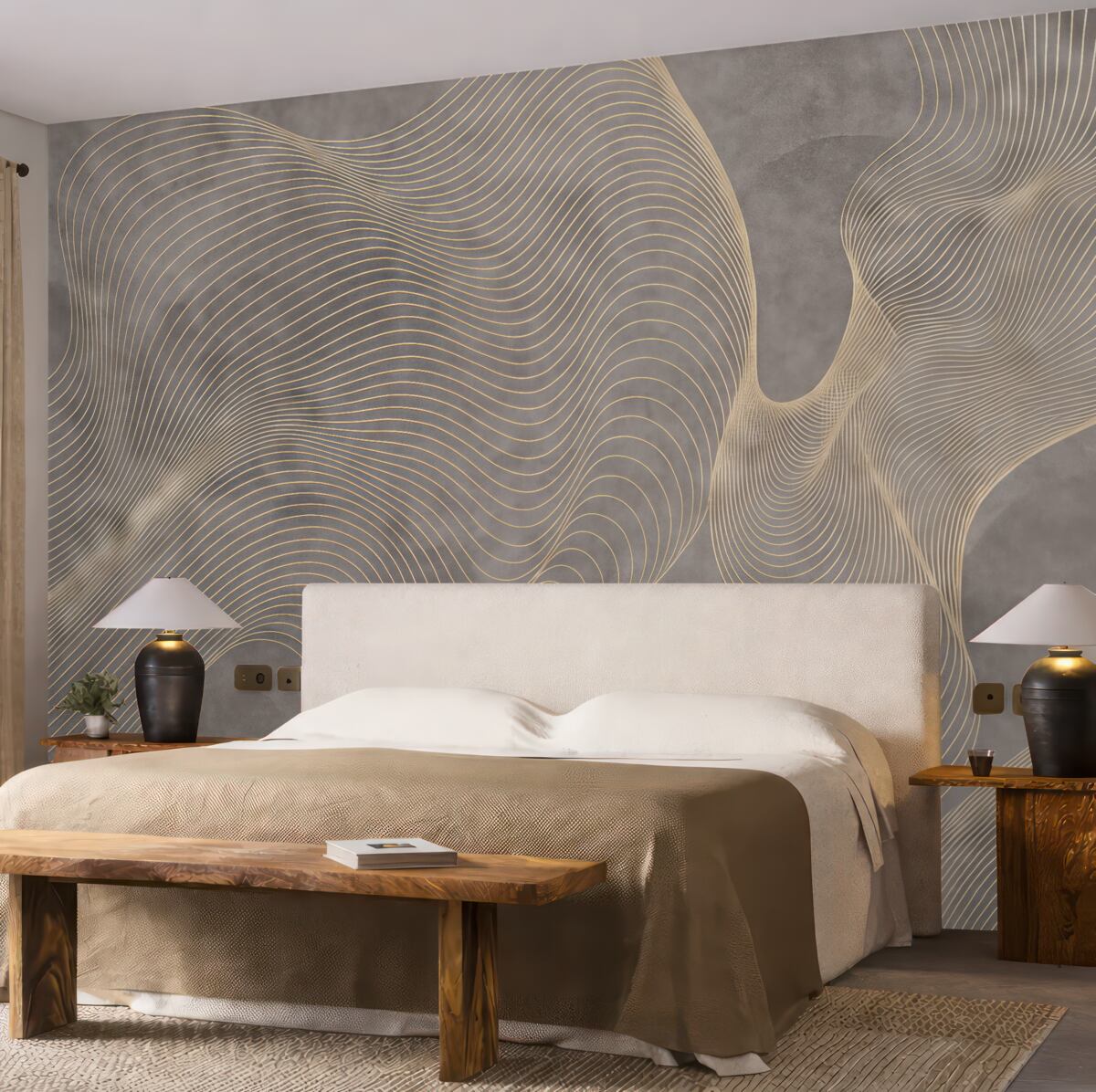 Fototapeta Faliste wzory w odcieniach piaskowych i beżowych.