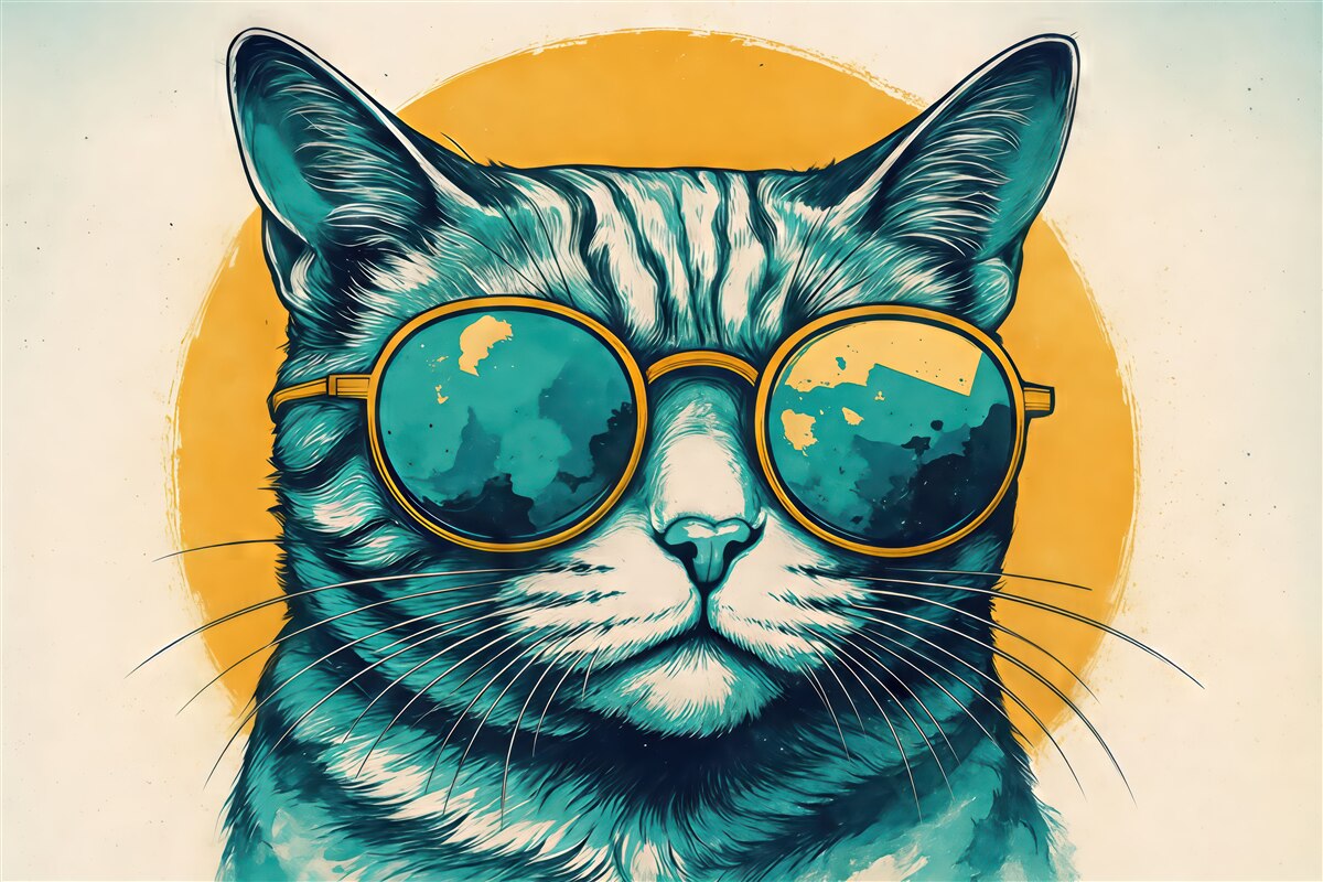 Fototapeta Obrazek radosnego, uśmiechniętego psa w okularach.