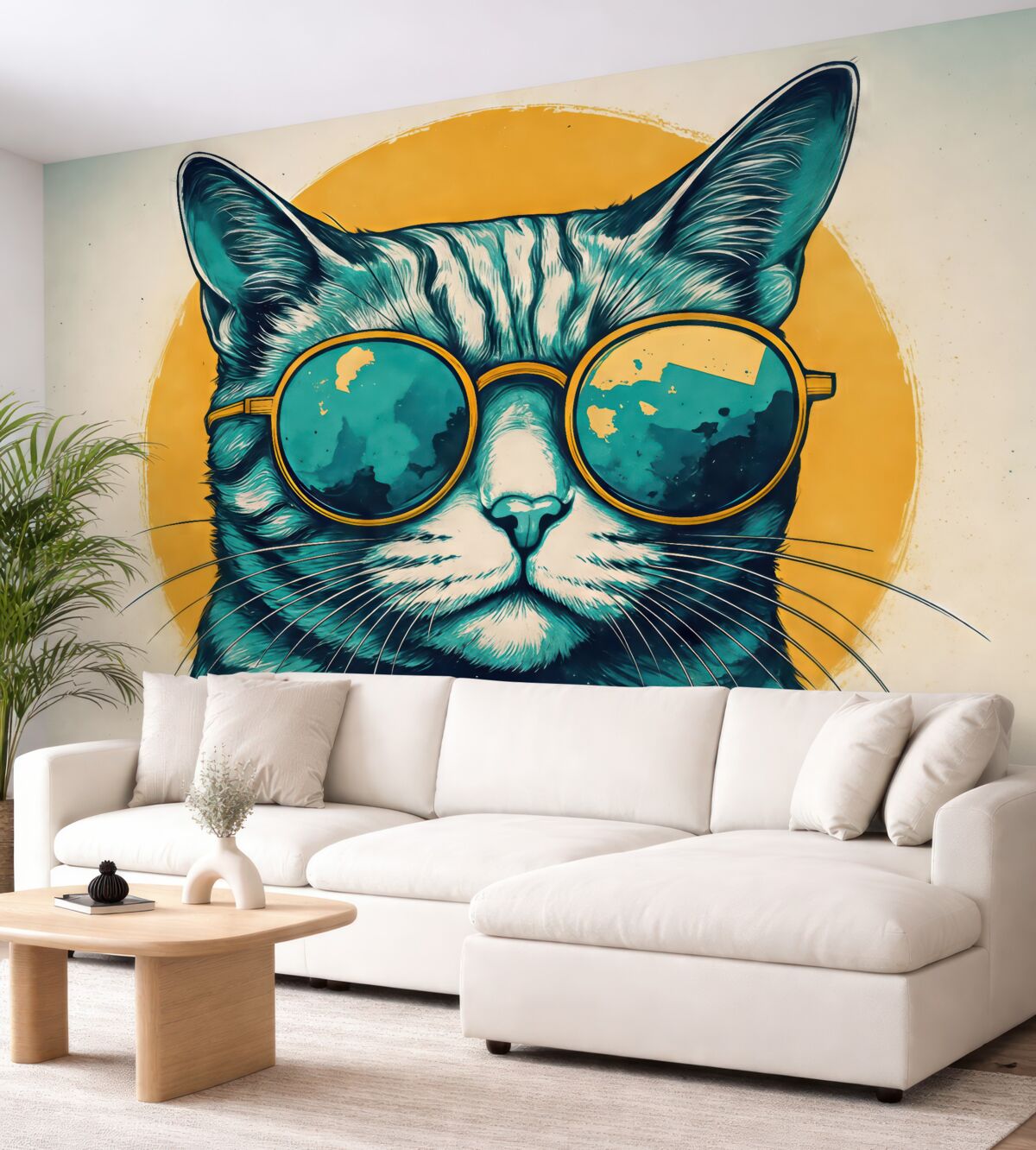 Fototapeta Obrazek radosnego, uśmiechniętego psa w okularach.