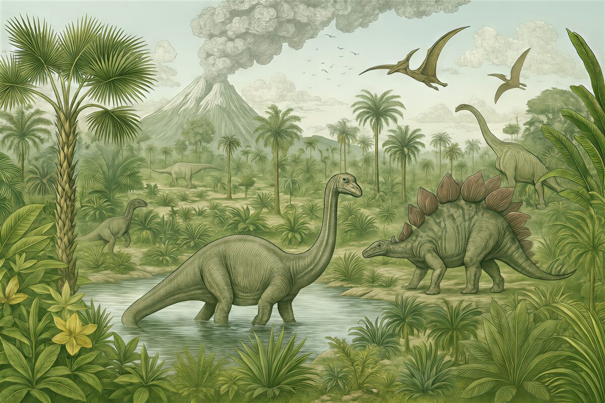 Fototapeta Dinozaury w tropikalnym lesie deszczowym.