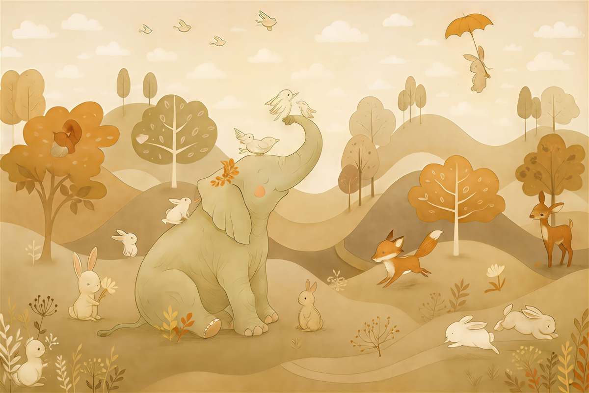 Fototapeta Pejzaż z urokliwymi zwierzętami.