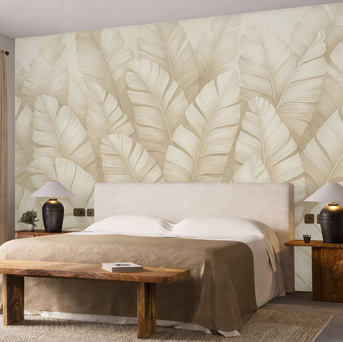 Fototapeta Stylowe tropikalne beżowe liście.