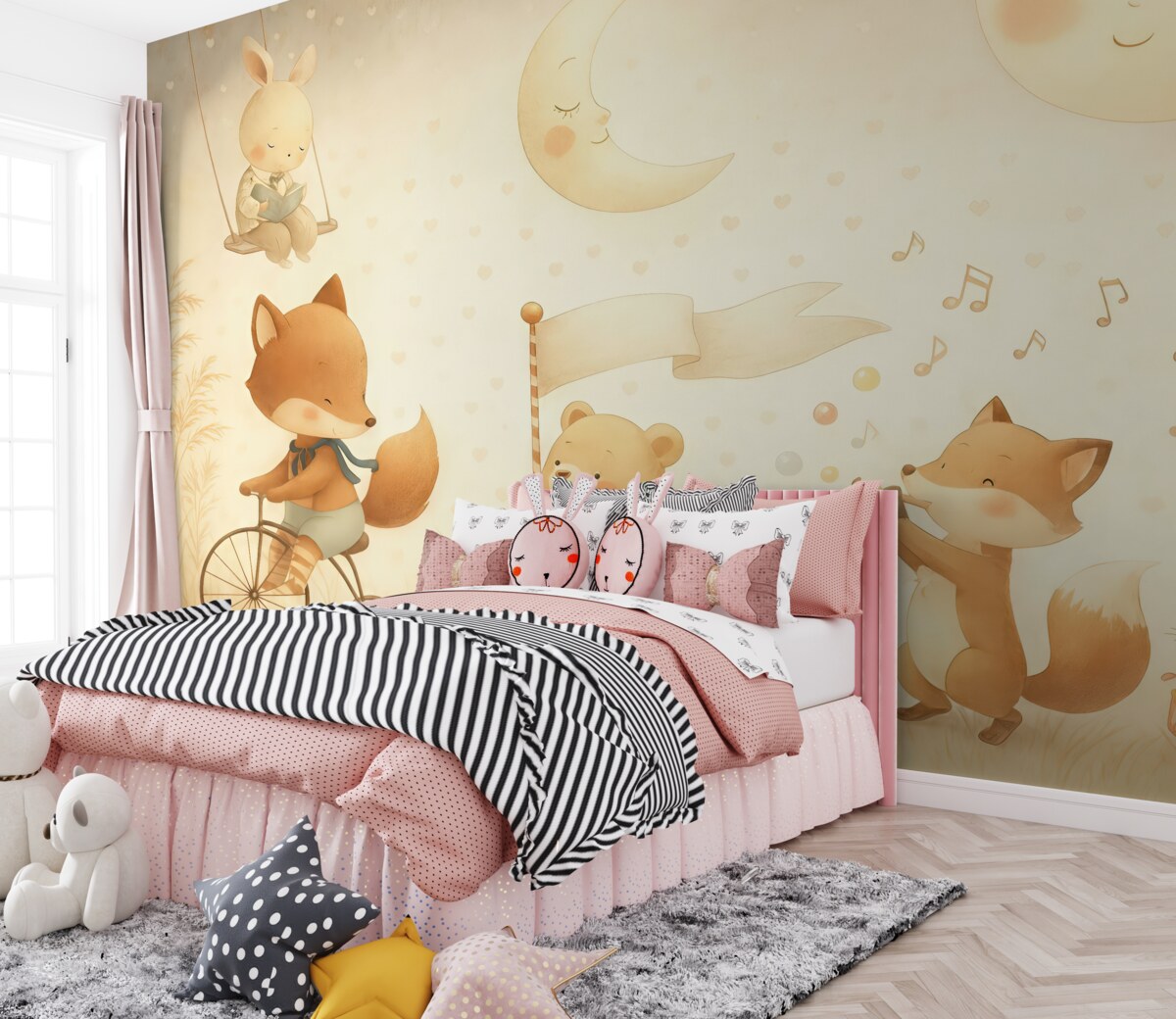 Fototapeta Projekt wzoru ściennego z urokliwymi zwierzętami.