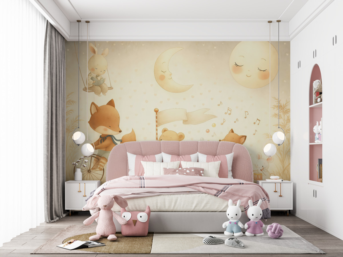 Fototapeta Projekt wzoru ściennego z urokliwymi zwierzętami.