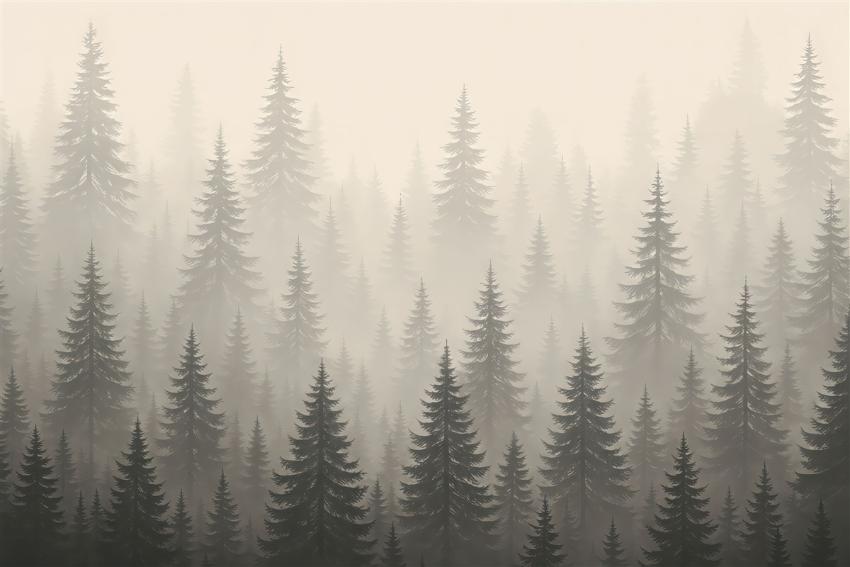 Fototapeta Jednokolorowa grafika wiecznie zielonego lasu.