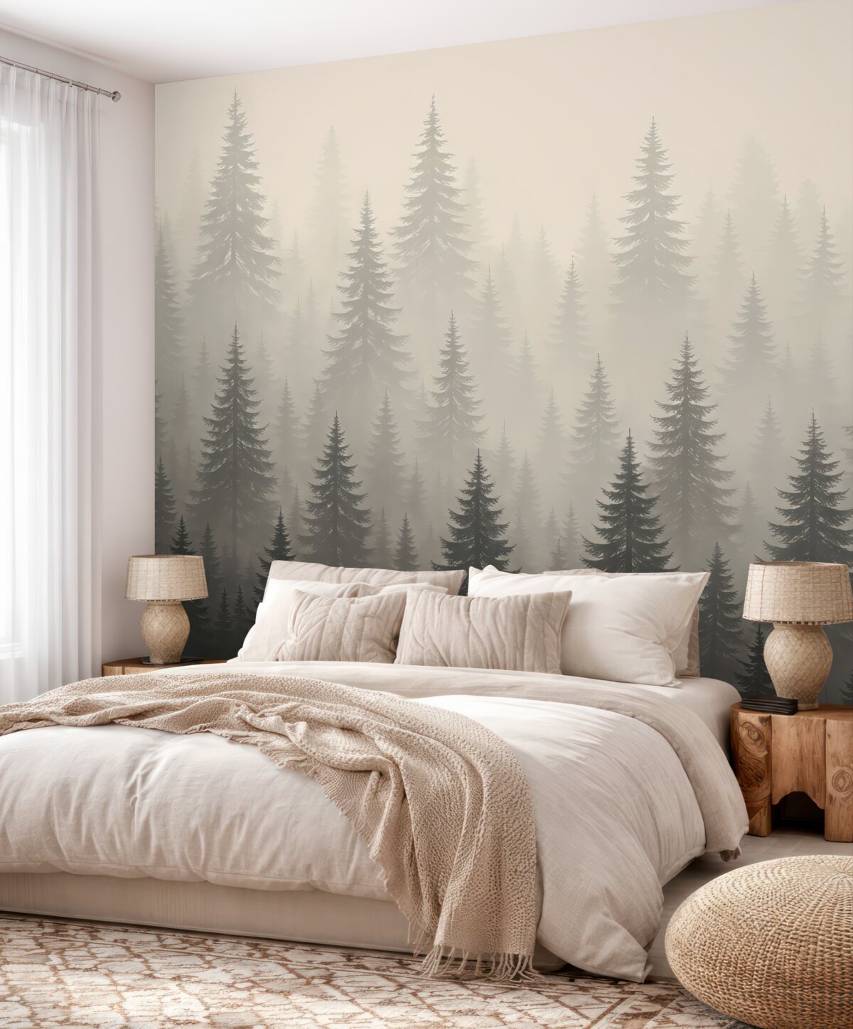 Fototapeta Jednokolorowa grafika wiecznie zielonego lasu.