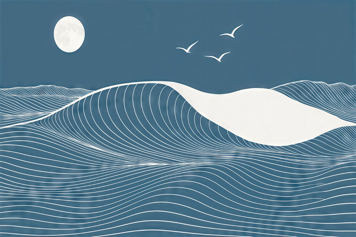 Fototapeta Fale pod cichym, księżycowym niebem.