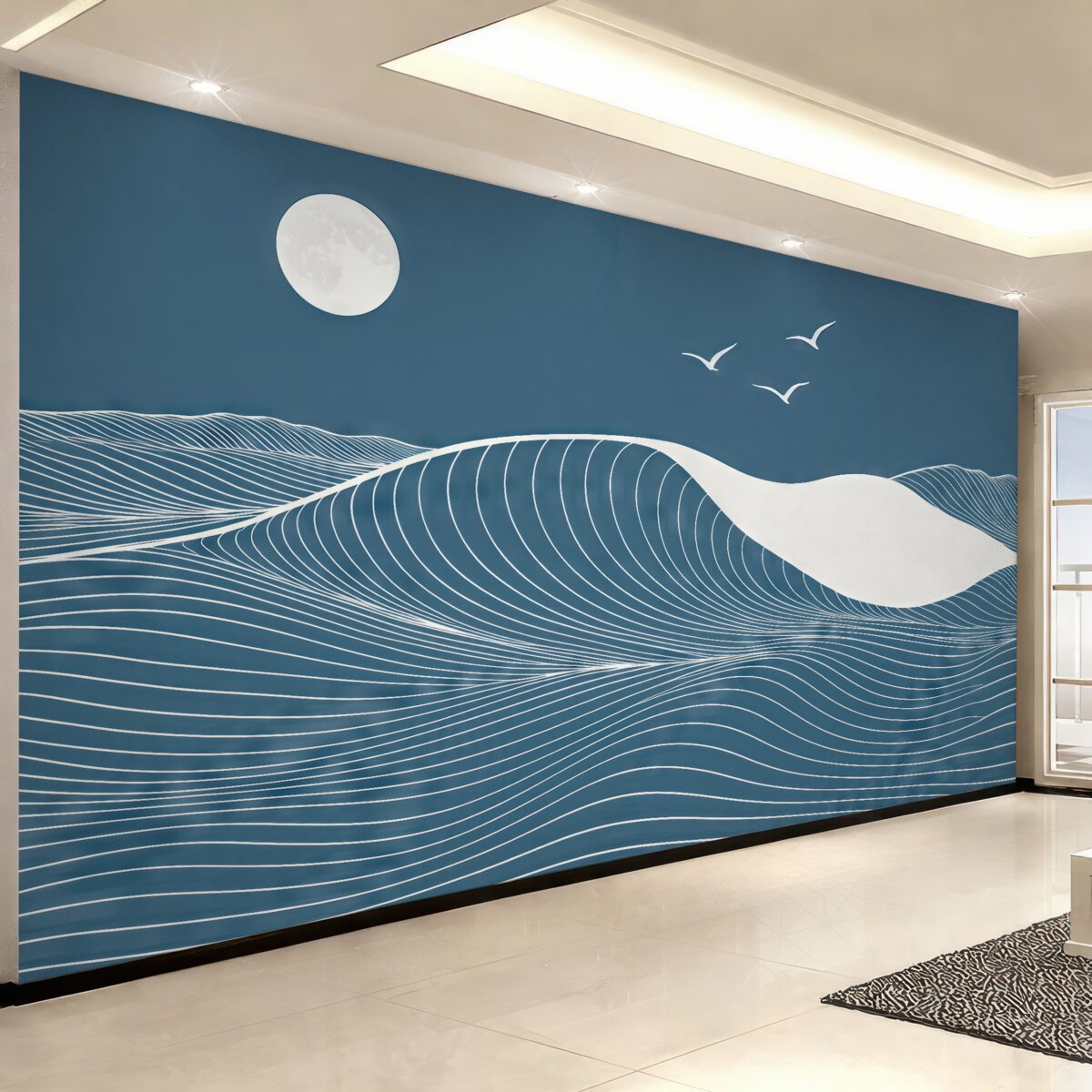 Fototapeta Fale pod cichym, księżycowym niebem.