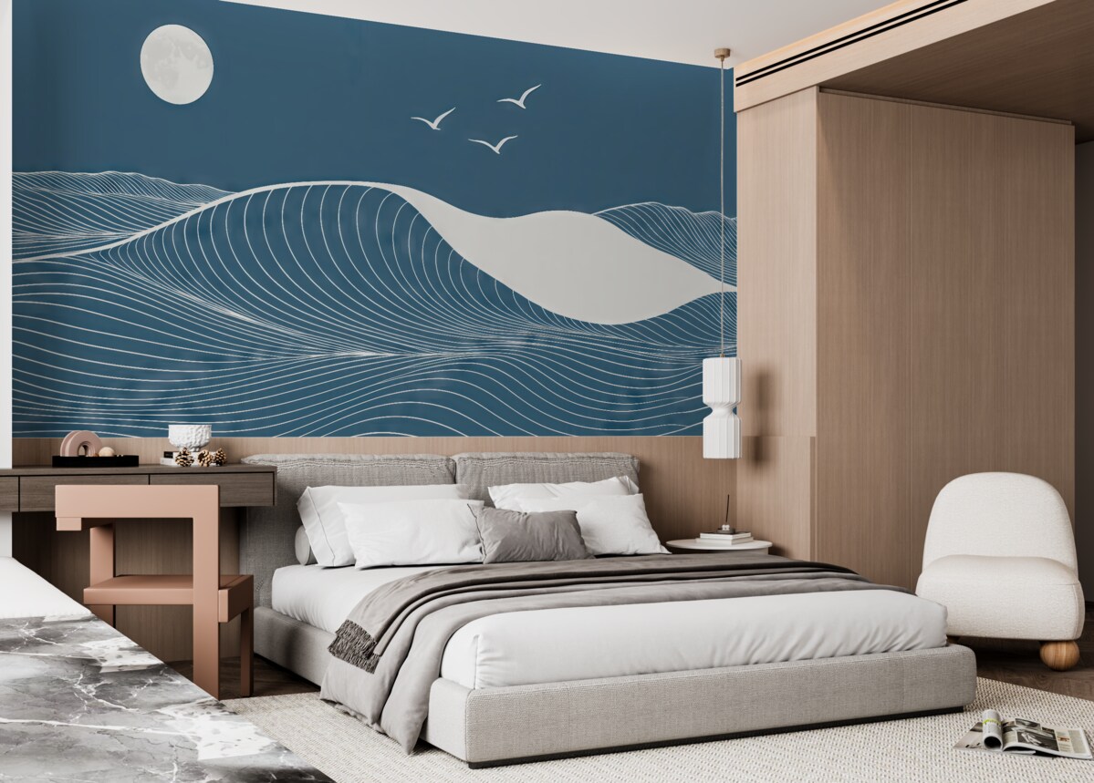 Fototapeta Fale pod cichym, księżycowym niebem.