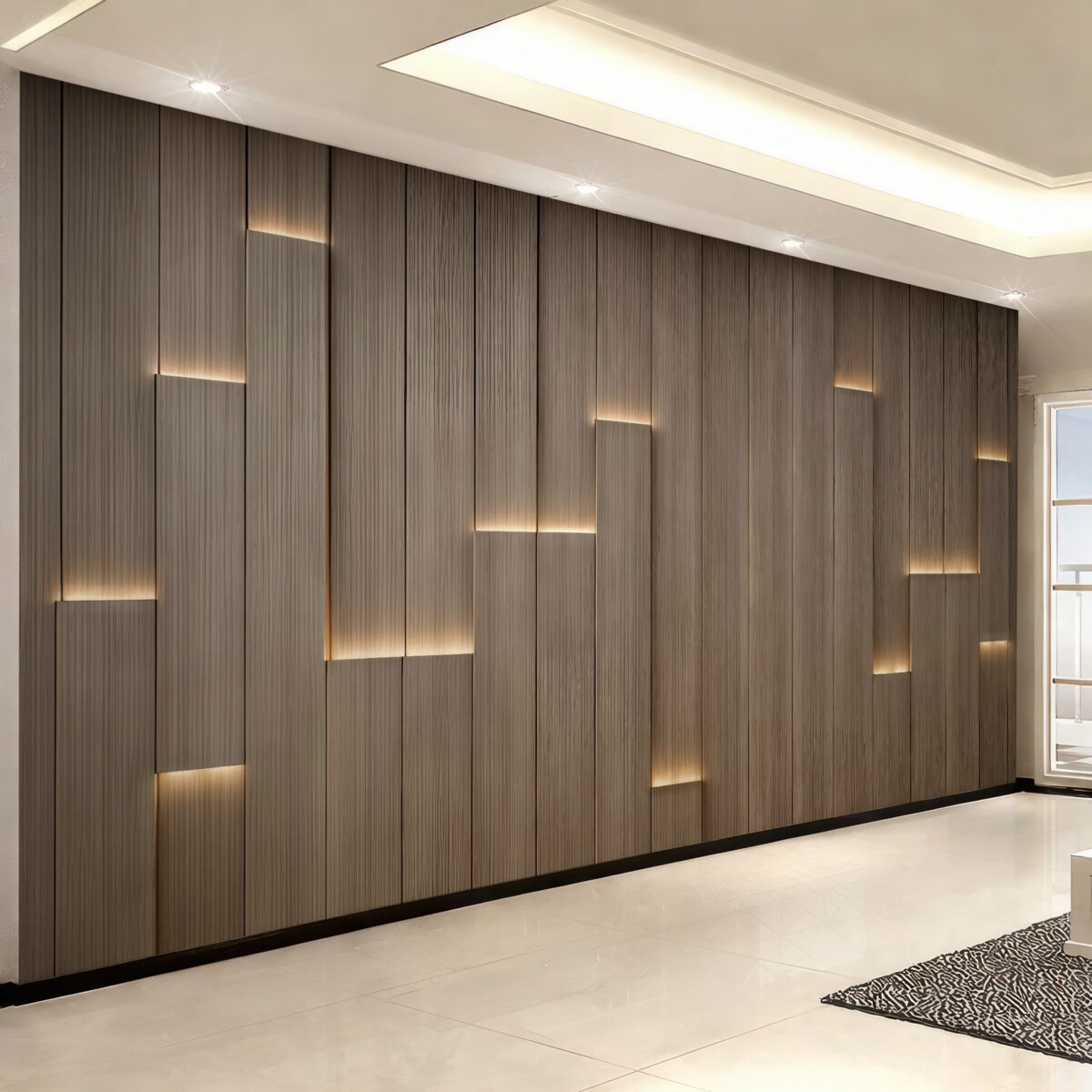 Fototapeta Tradycyjne drewniane panele z iluminacją 3D.