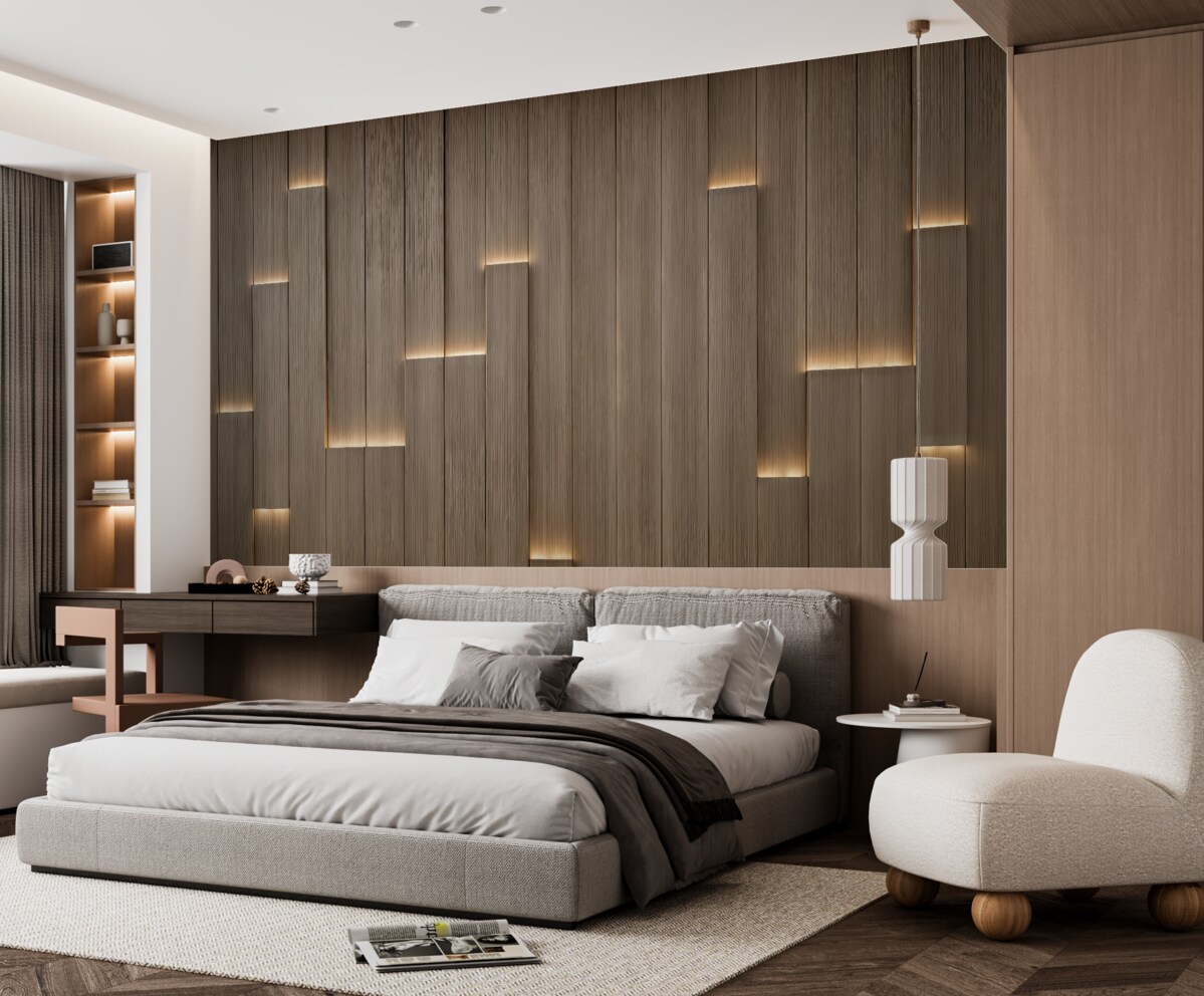 Fototapeta Tradycyjne drewniane panele z iluminacją 3D.