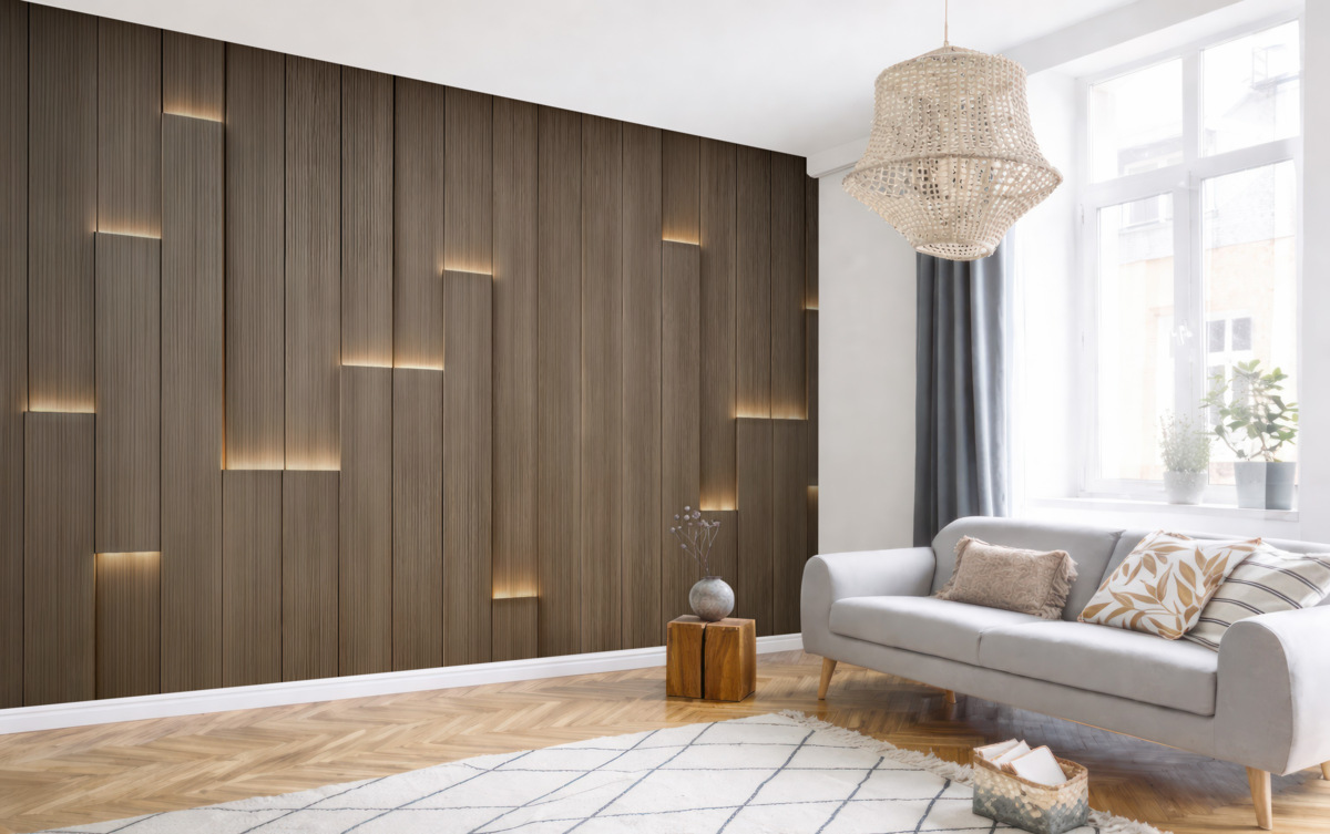 Fototapeta Tradycyjne drewniane panele z iluminacją 3D.