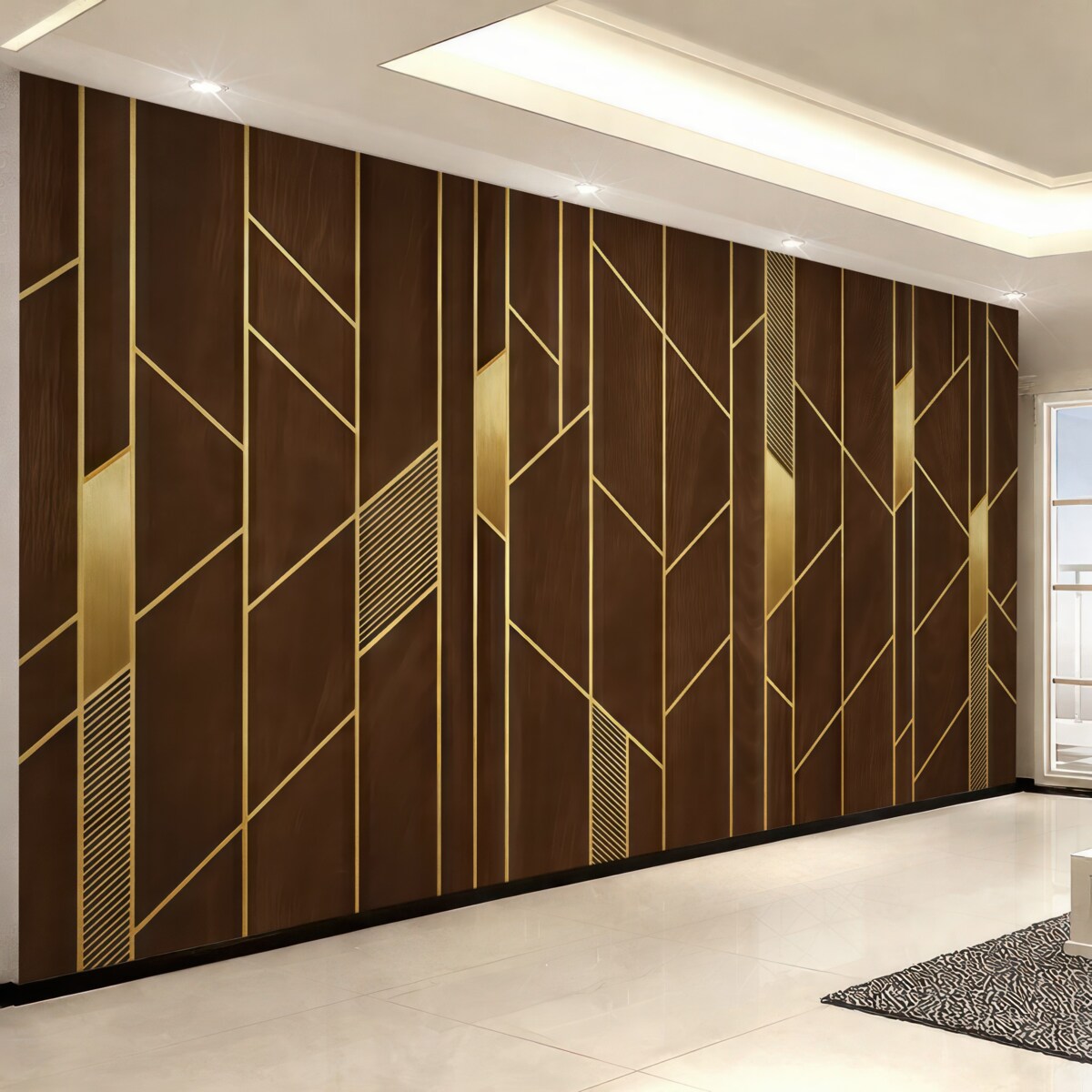 Fototapeta Tradycyjne drewniane panele z metalowymi elementami ozdobnymi.