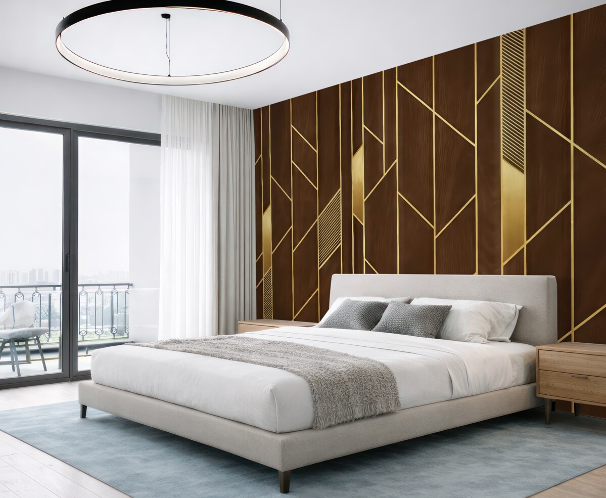 Fototapeta Tradycyjne drewniane panele z metalowymi elementami ozdobnymi.