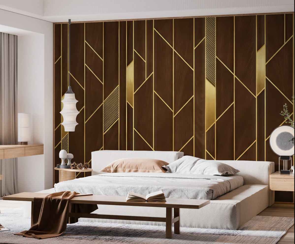 Fototapeta Tradycyjne drewniane panele z metalowymi elementami ozdobnymi.