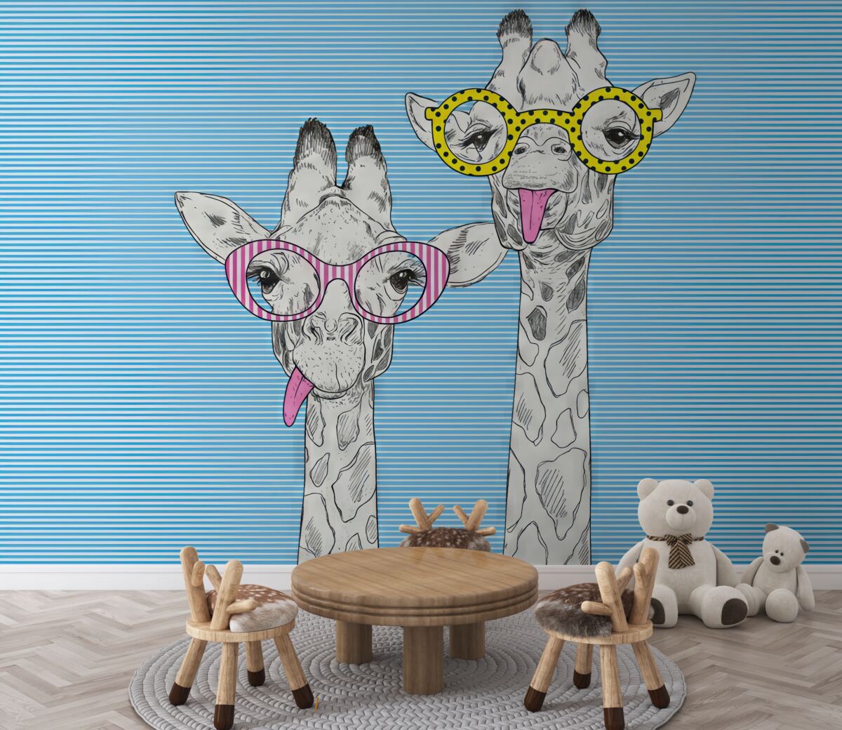 Fototapeta Żyrafy w niezwykłych, modnych okularach.