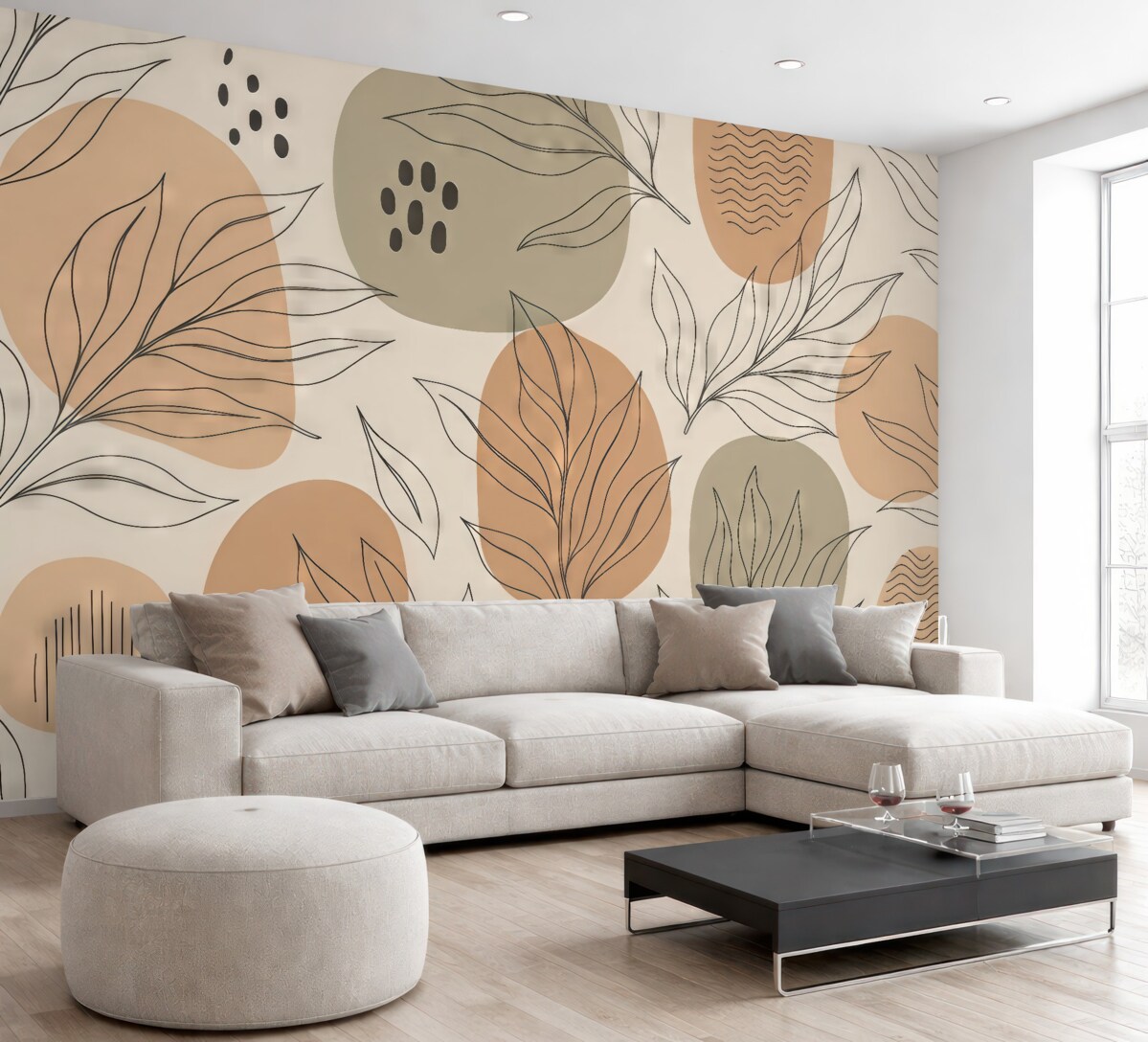 Fototapeta Liście tropikalne są malowane ręcznie w nieskończony wzór.