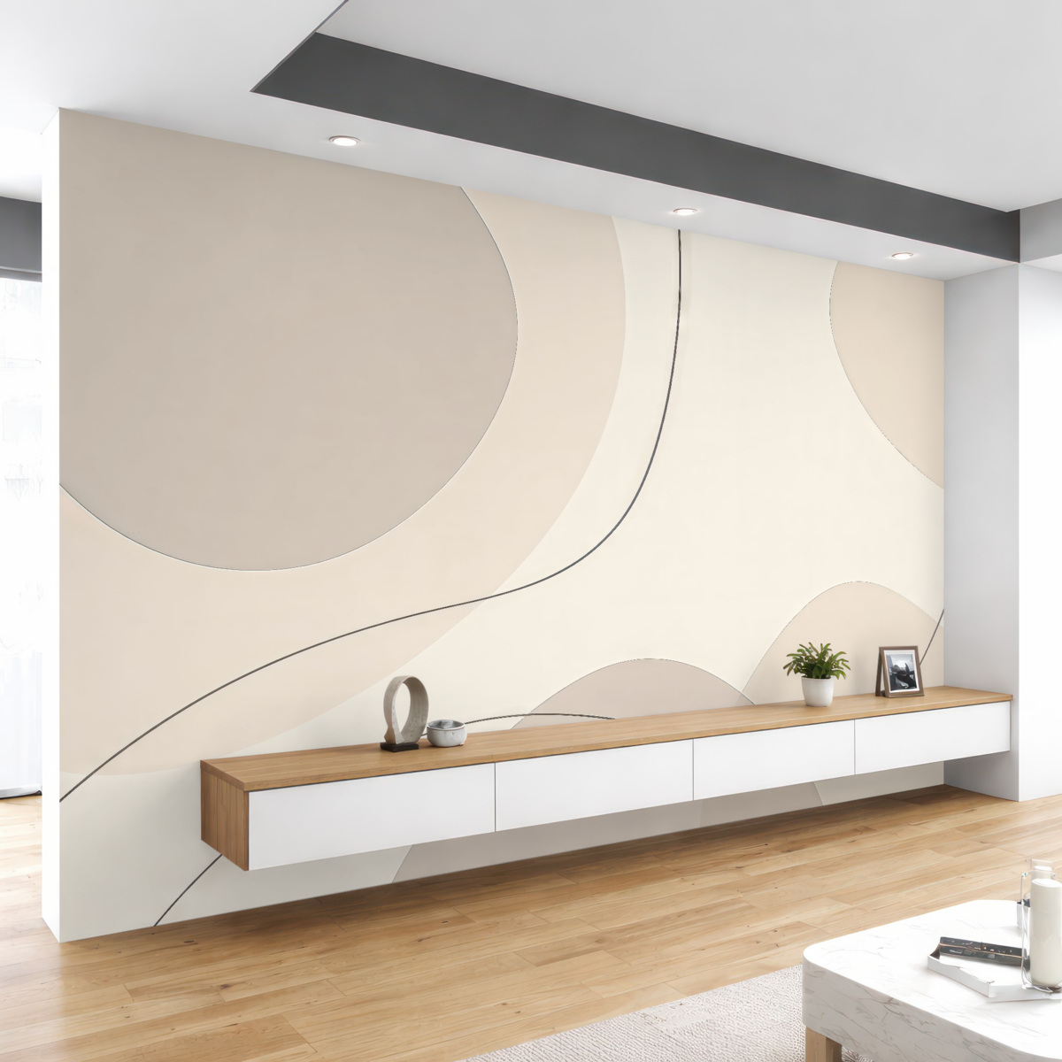 Fototapeta Stylowe beżowe abstrakcyjne płaszczyzny kolorów z gradientowymi paskami.