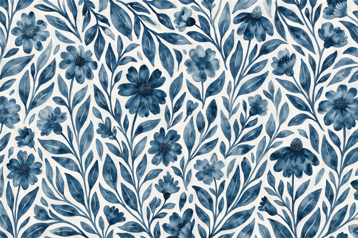 Fototapeta Stylowy kwiatowy motyw w odcieniach błękitu.