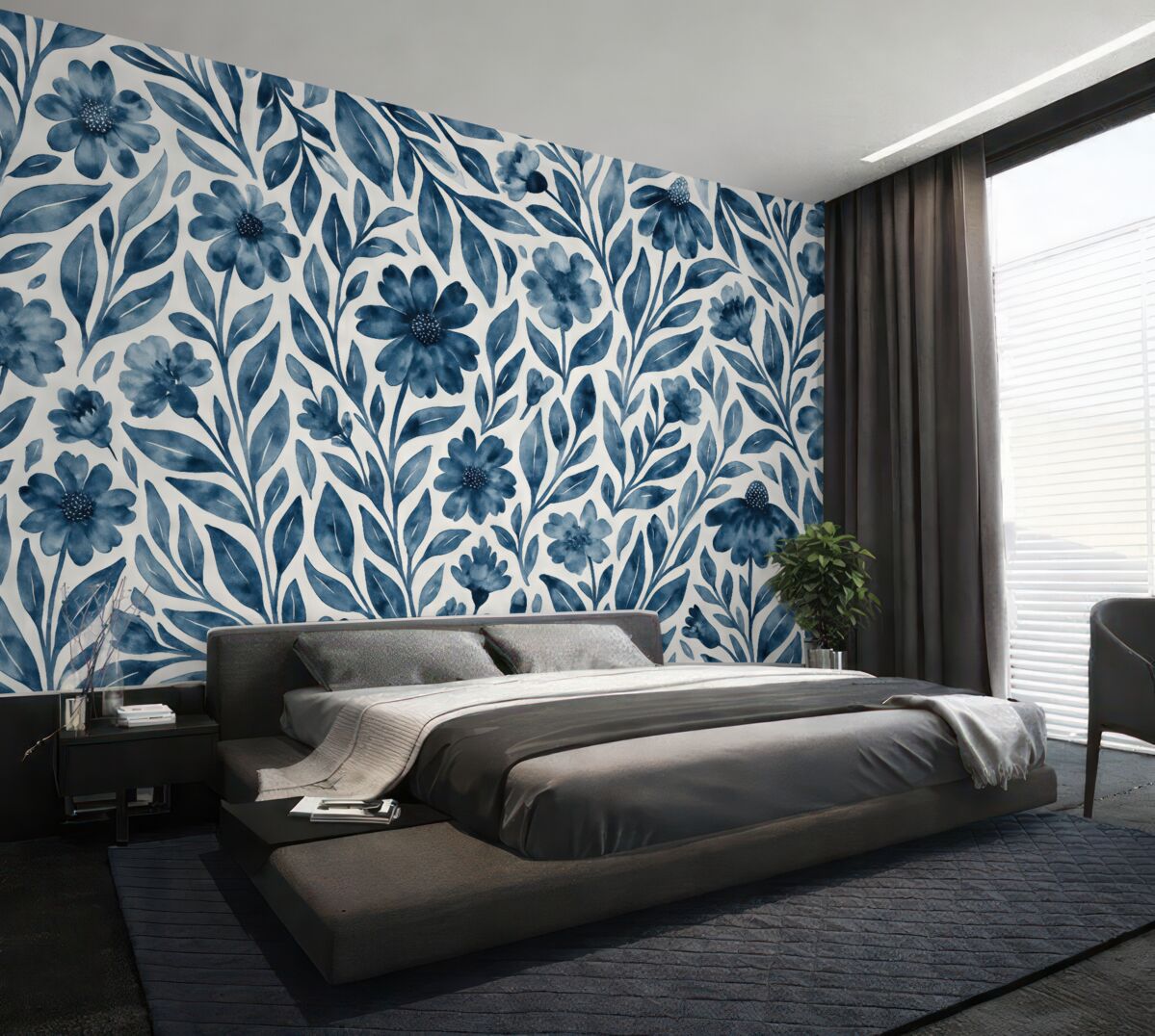 Fototapeta Stylowy kwiatowy motyw w odcieniach błękitu.