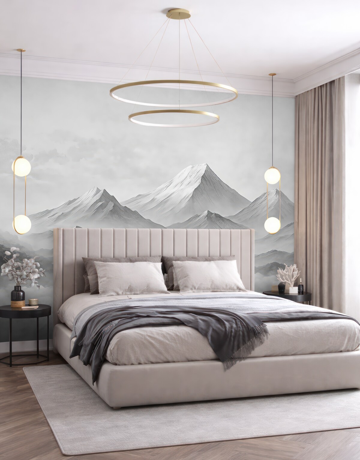 Fototapeta Góry w obłokach, mglisto, szara barwa, pejzaż.