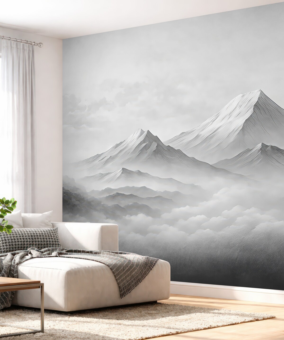 Fototapeta Góry w obłokach, mglisto, szara barwa, pejzaż.