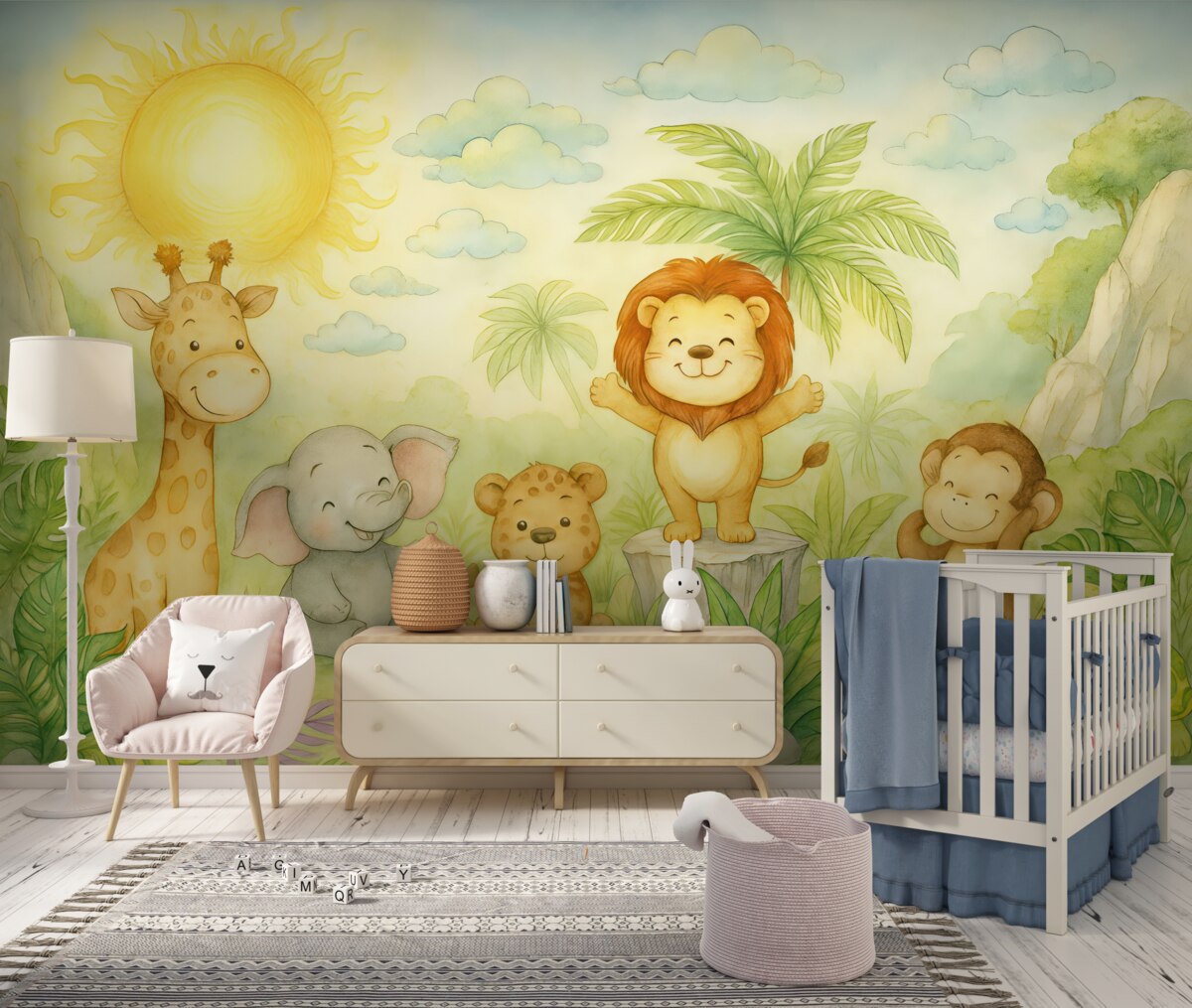 Fototapeta Czarowne tropikalne stworzenia w technice akwarelowej.