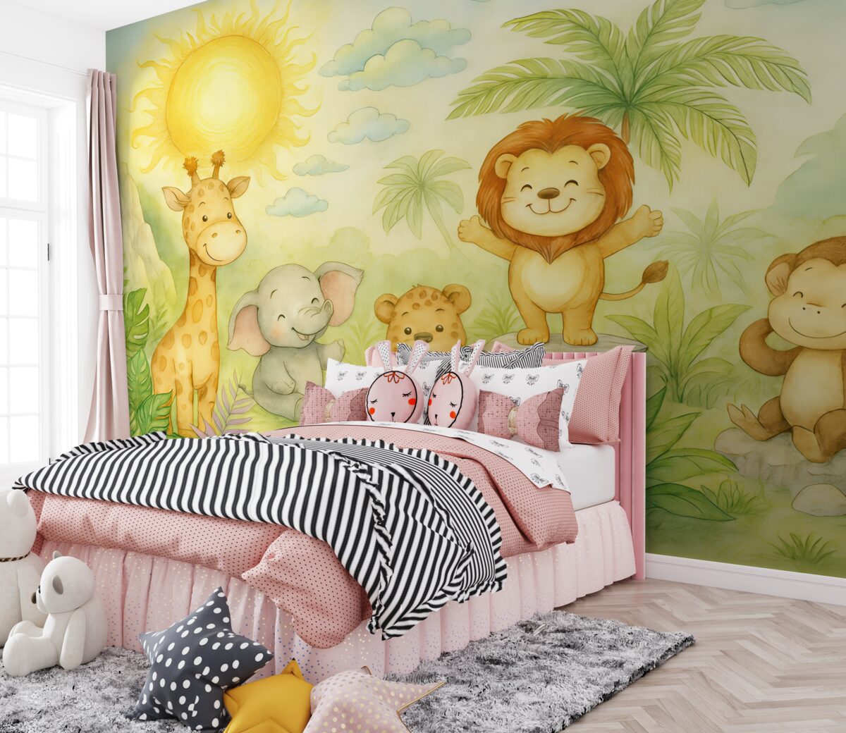 Fototapeta Czarowne tropikalne stworzenia w technice akwarelowej.