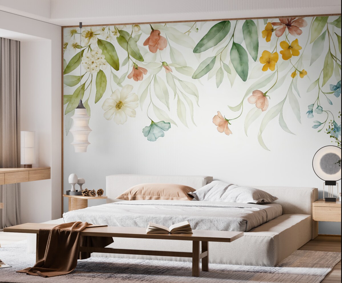 Fototapeta Rośliny i liście na jasnym tle.