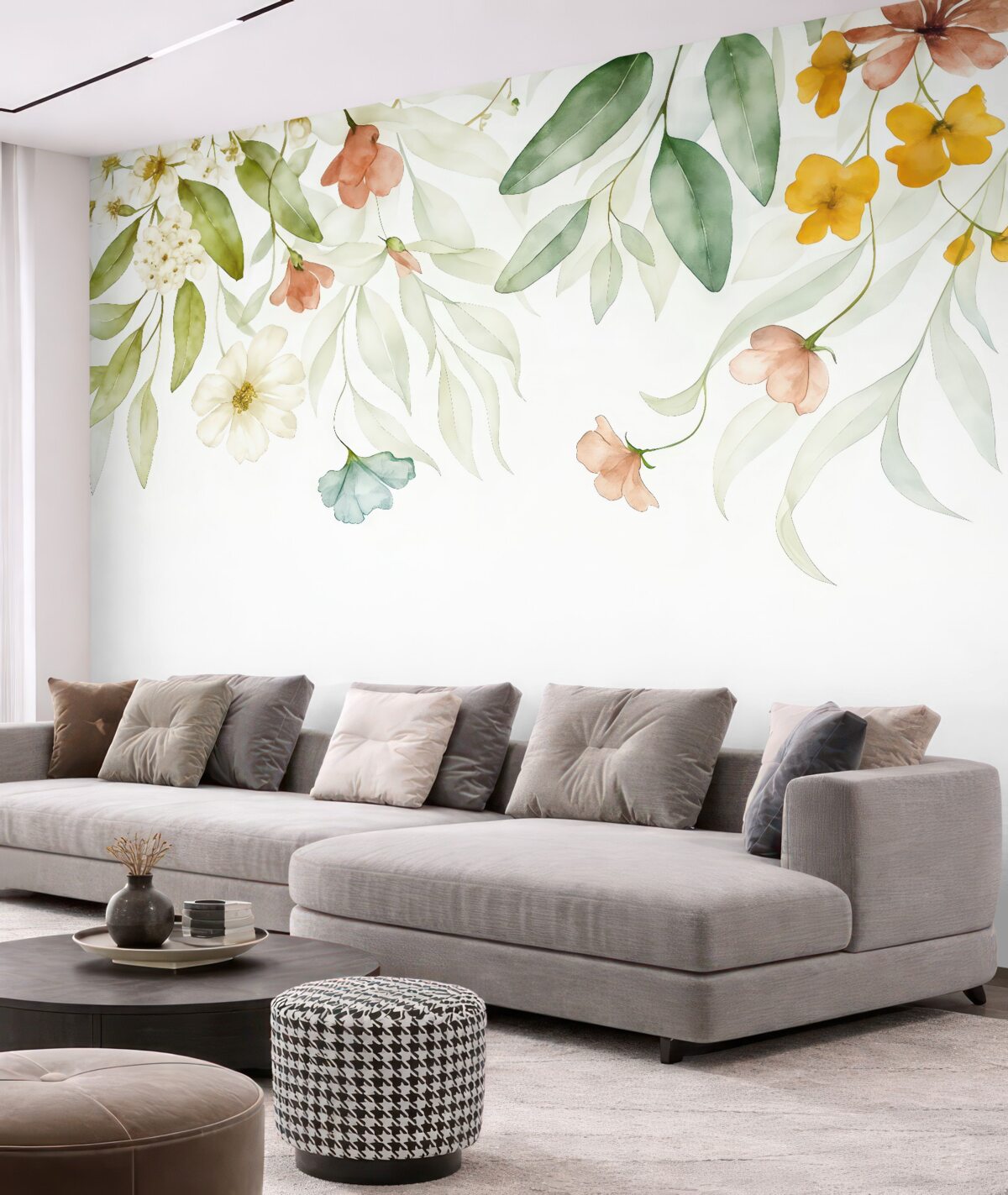 Fototapeta Rośliny i liście na jasnym tle.