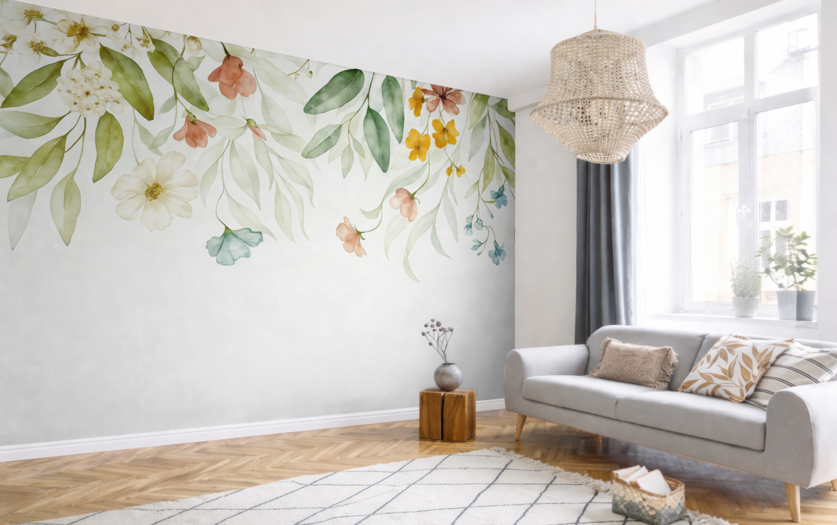 Fototapeta Rośliny i liście na jasnym tle.