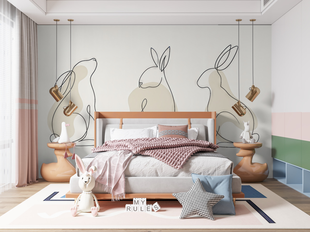 Fototapeta Stylowa grafika ukazująca trzy króliki.