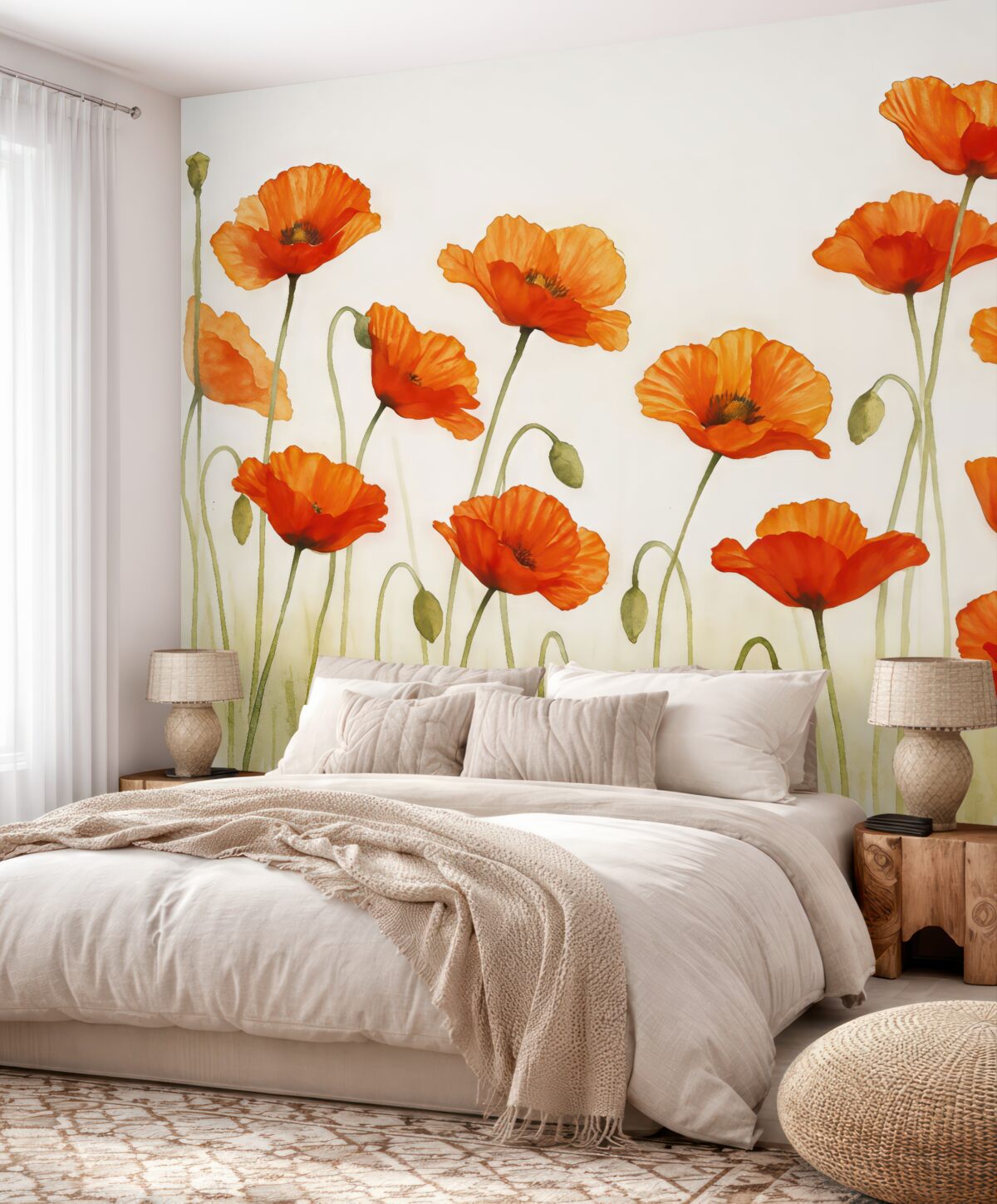 Fototapeta Makowe akwarele na jasnym tle.