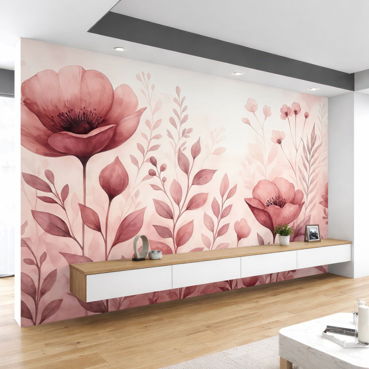 Fototapeta Różowe rośliny na jasnym tle.