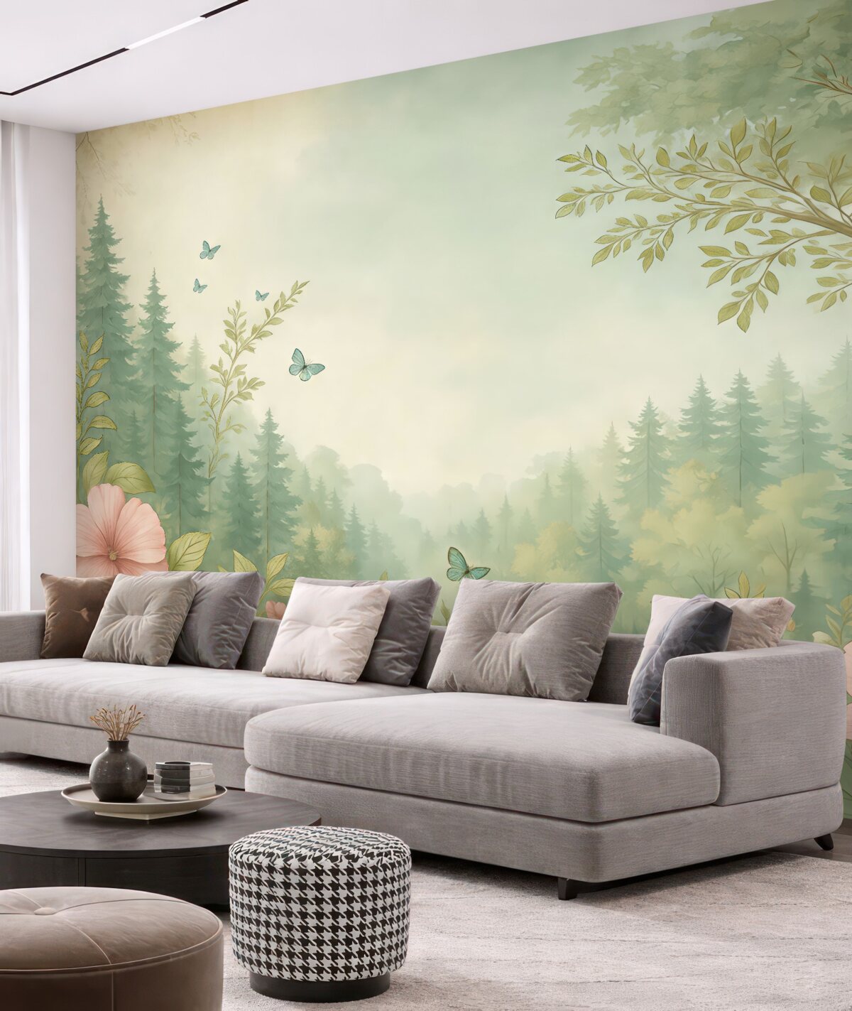 Fototapeta Cudowny las z roślinami i sosnami, fantastyczny, idealistyczny.