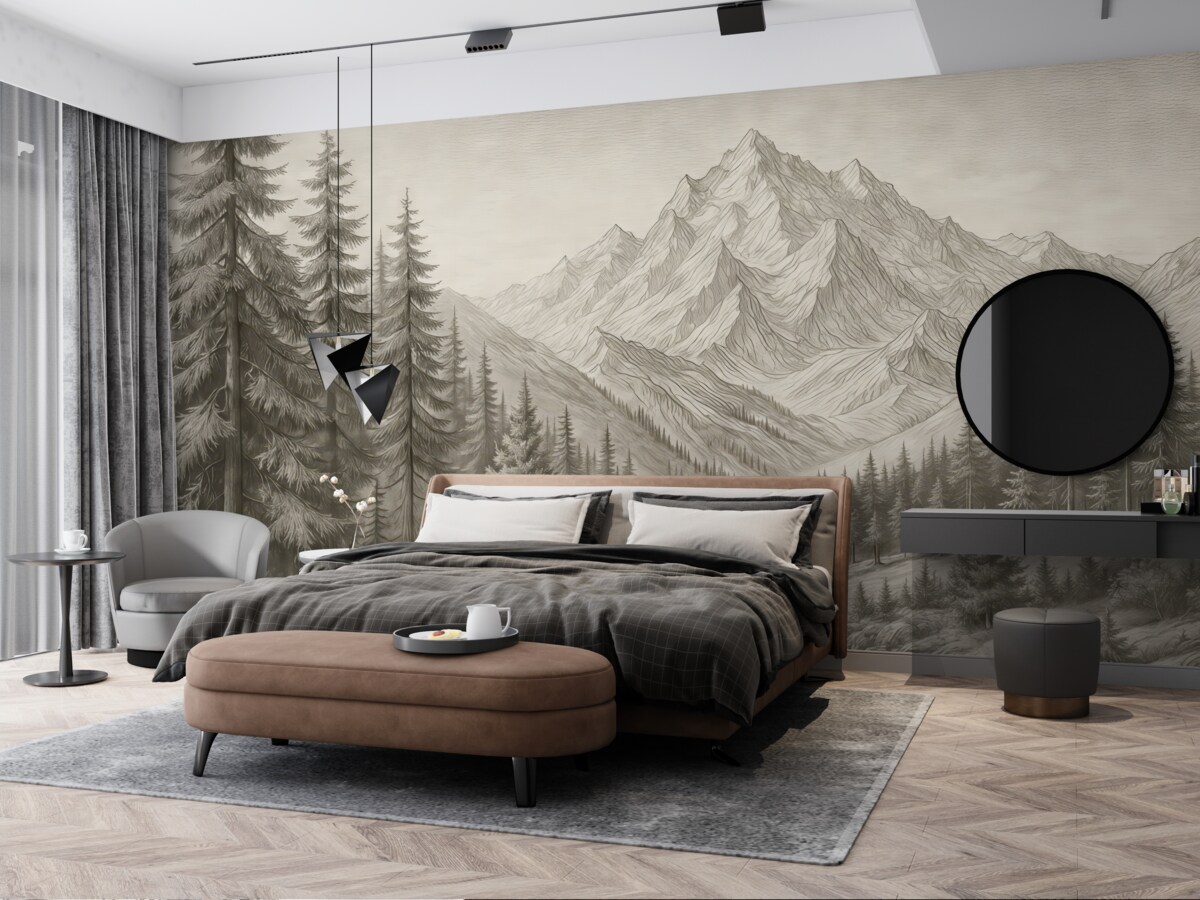 Fototapeta Pejzaż alpejskich szczytów, prostota, zielone odcienie.